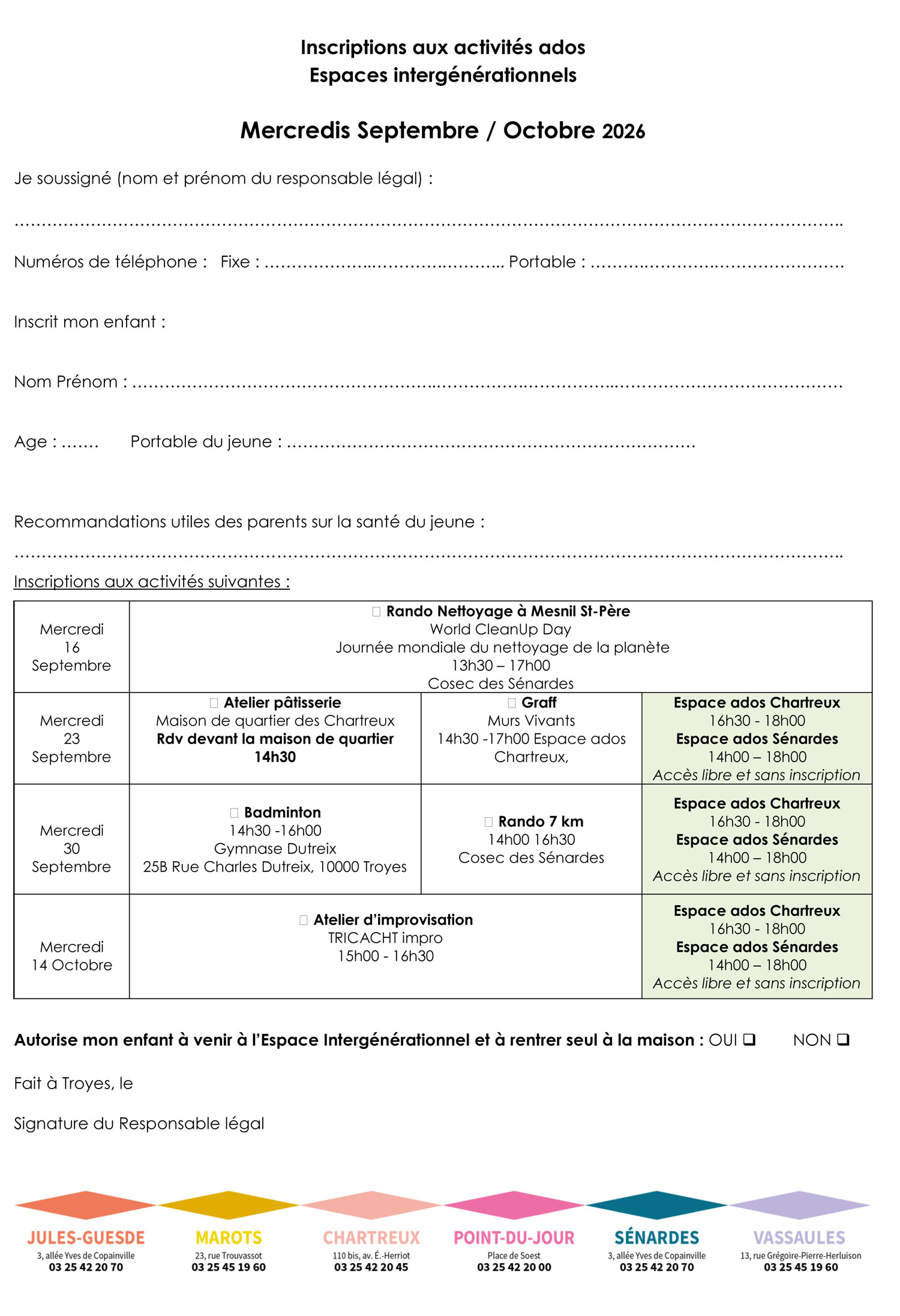 activités ados mercredis