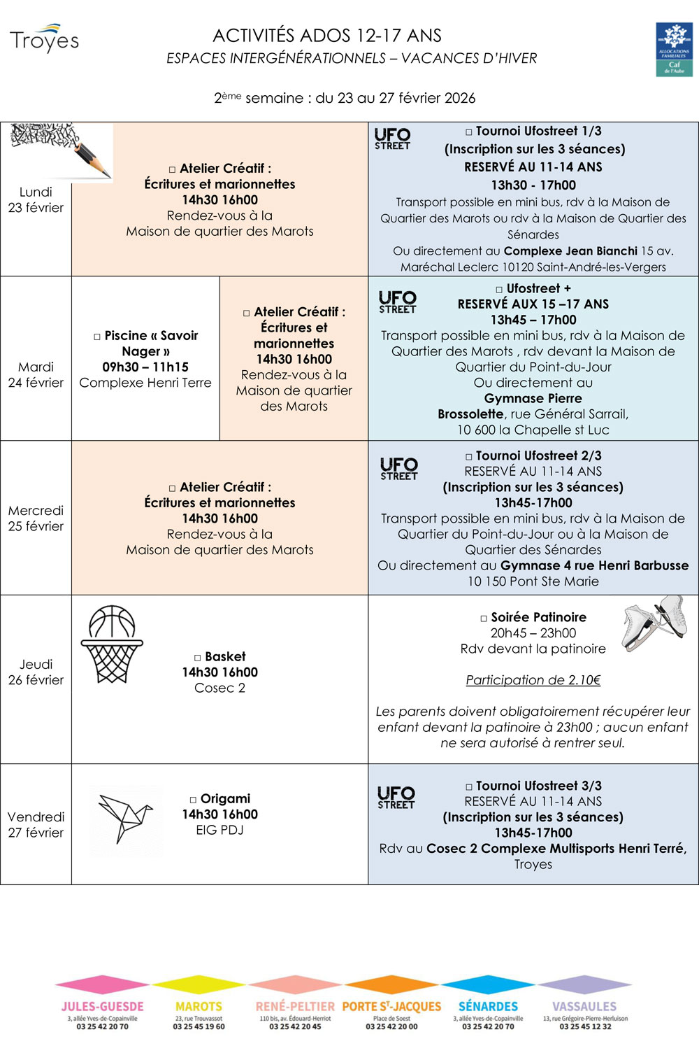 Affiche activités ados