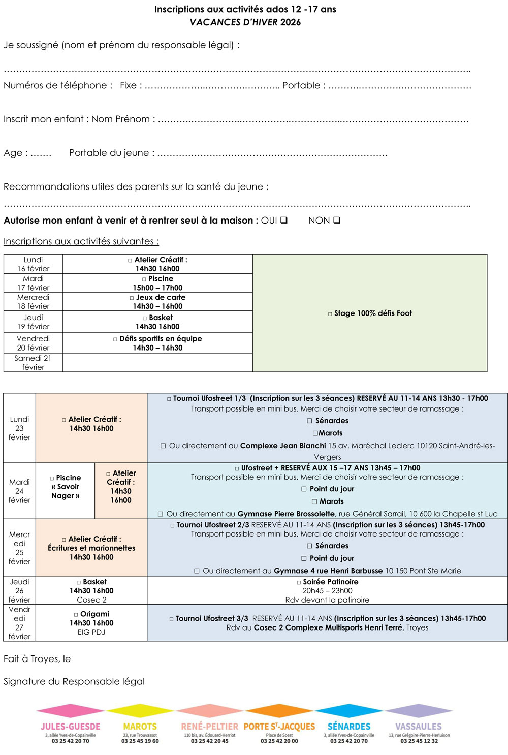 Affiche activités ados