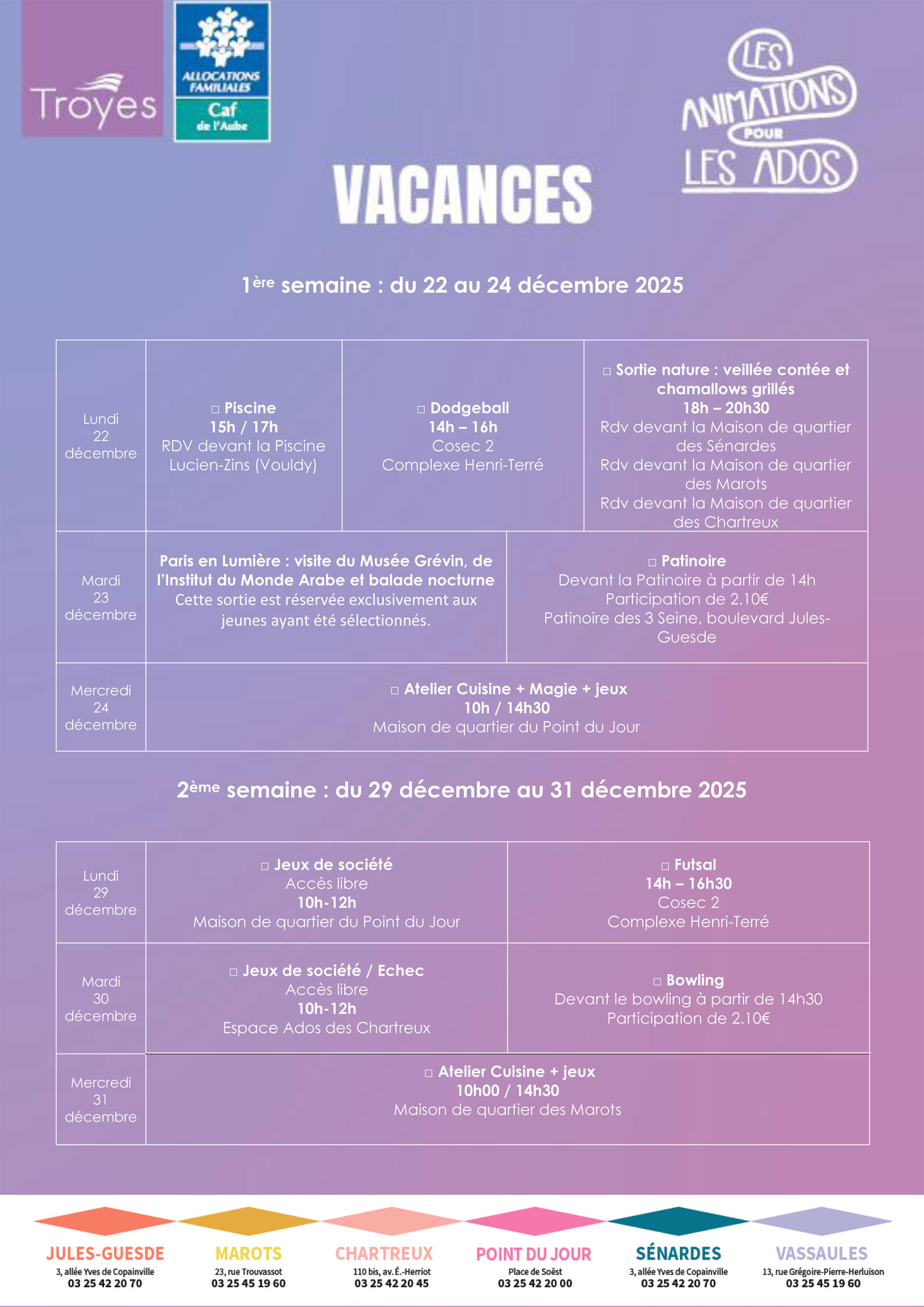 Affiche activités ados