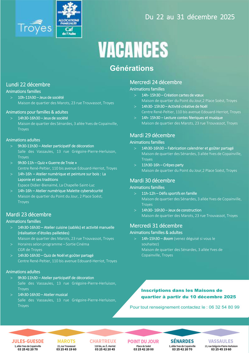 Affiche activités Générations